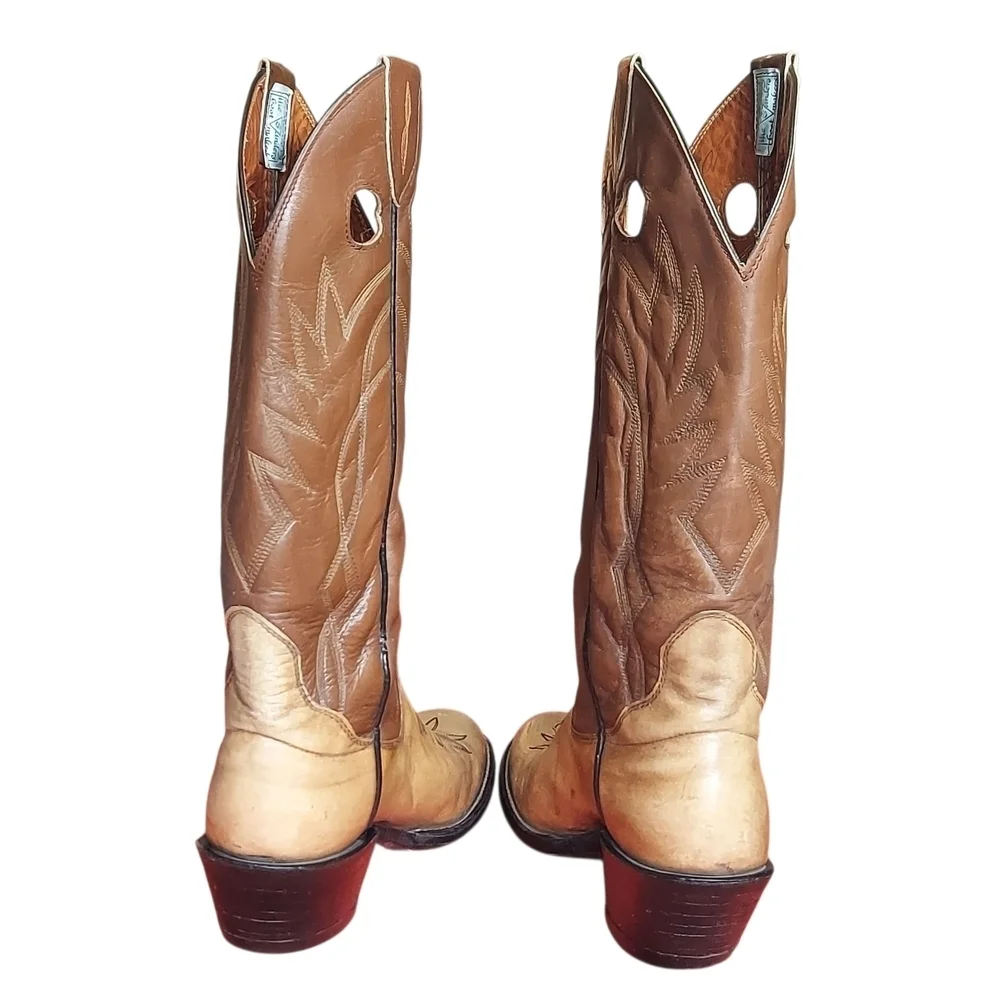 Sanders Vintage Two Tone Brown Leather Handcrafted Western Boots Women's - Picture 7 of 16